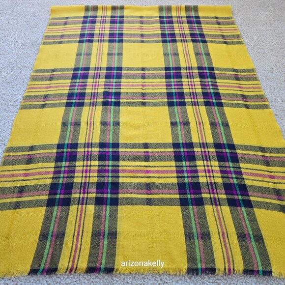 Talbots Lightweight Wool Scarf Yellow & Purple Plaid - Picture 5 of 10